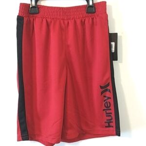 HURLEY BOYS RED BLACK BASKETBALL SKATEBOARD GYM SHORTS SIZE SMALL NWT